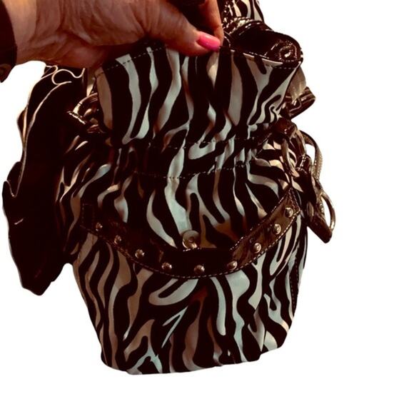 Zebra print big flower floral‎  rhinestone handbag shoulder bag large - Picture 6 of 10